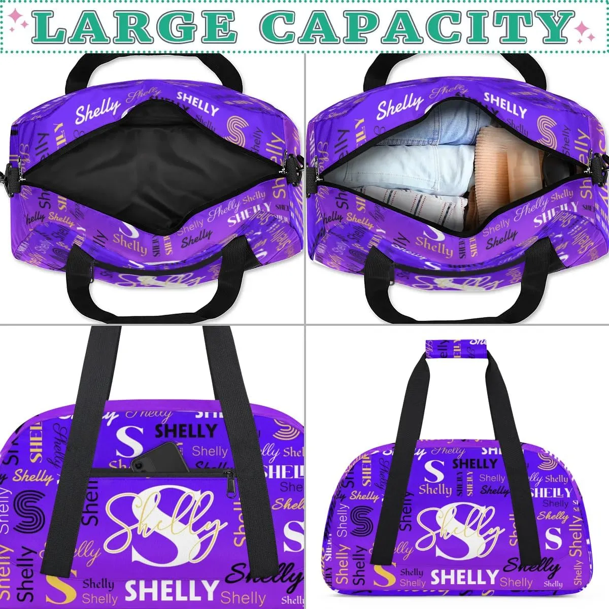Custom Sport Duffel Bag, Small Gym Bag for Women Personalized Travel Duffle Bag Carry On Weekender Bag Overnight Tote Training Workout Bag Indigo Purple Gradient