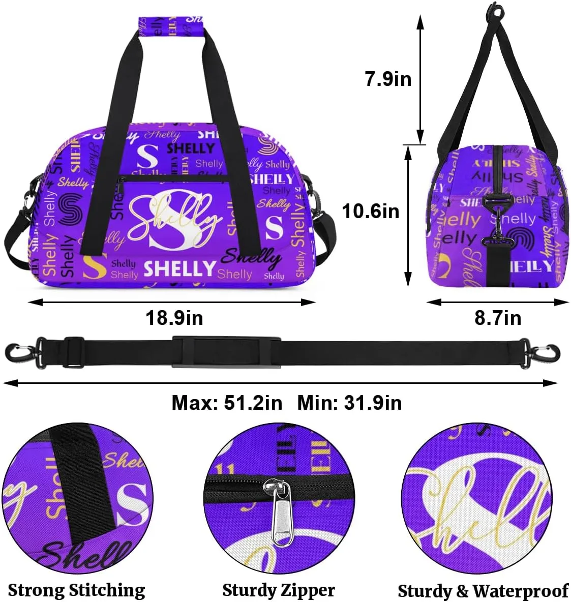 Custom Sport Duffel Bag, Small Gym Bag for Women Personalized Travel Duffle Bag Carry On Weekender Bag Overnight Tote Training Workout Bag Indigo Purple Gradient