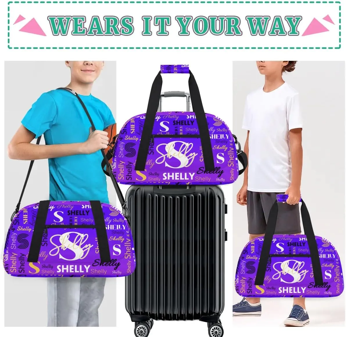 Custom Sport Duffel Bag, Small Gym Bag for Women Personalized Travel Duffle Bag Carry On Weekender Bag Overnight Tote Training Workout Bag Indigo Purple Gradient