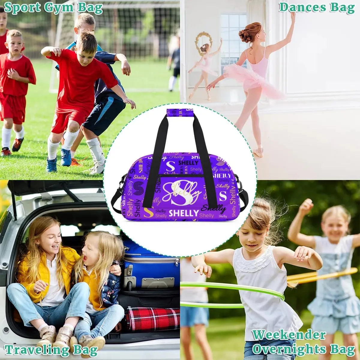 Custom Sport Duffel Bag, Small Gym Bag for Women Personalized Travel Duffle Bag Carry On Weekender Bag Overnight Tote Training Workout Bag Indigo Purple Gradient