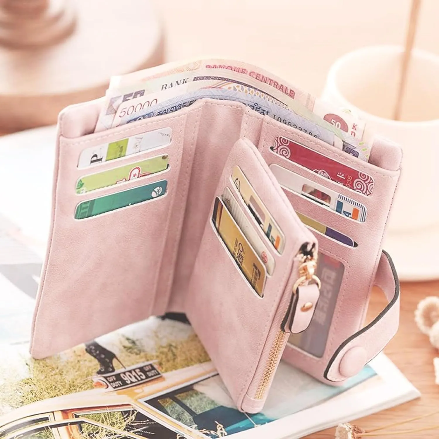 Custom Wallet w/Name & Colorful Birth Flower Personalized Gifts for Women Teen Girls, Customized Floral Name Ladies Wallet Cute Small Wristlet Purse Leather Card Holder, Black