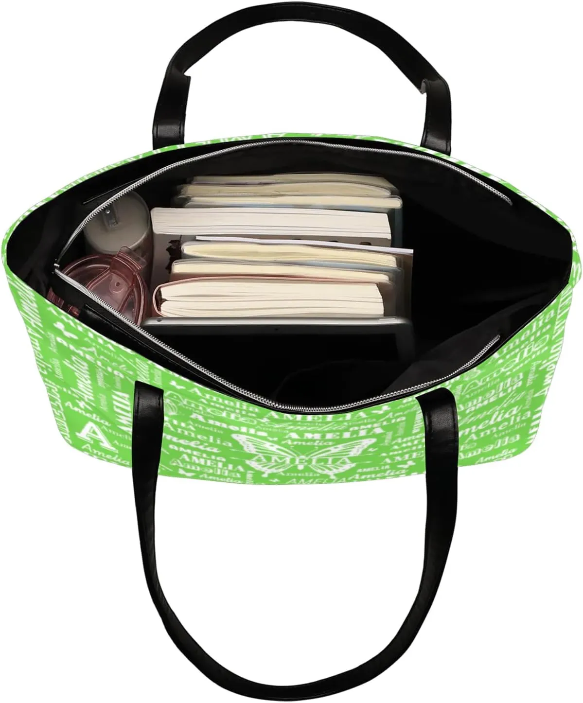 Custom Women Tote Bag with Zipper for Grils, Butterfly Design Personalized Shoulder Bag Casual Handbags
