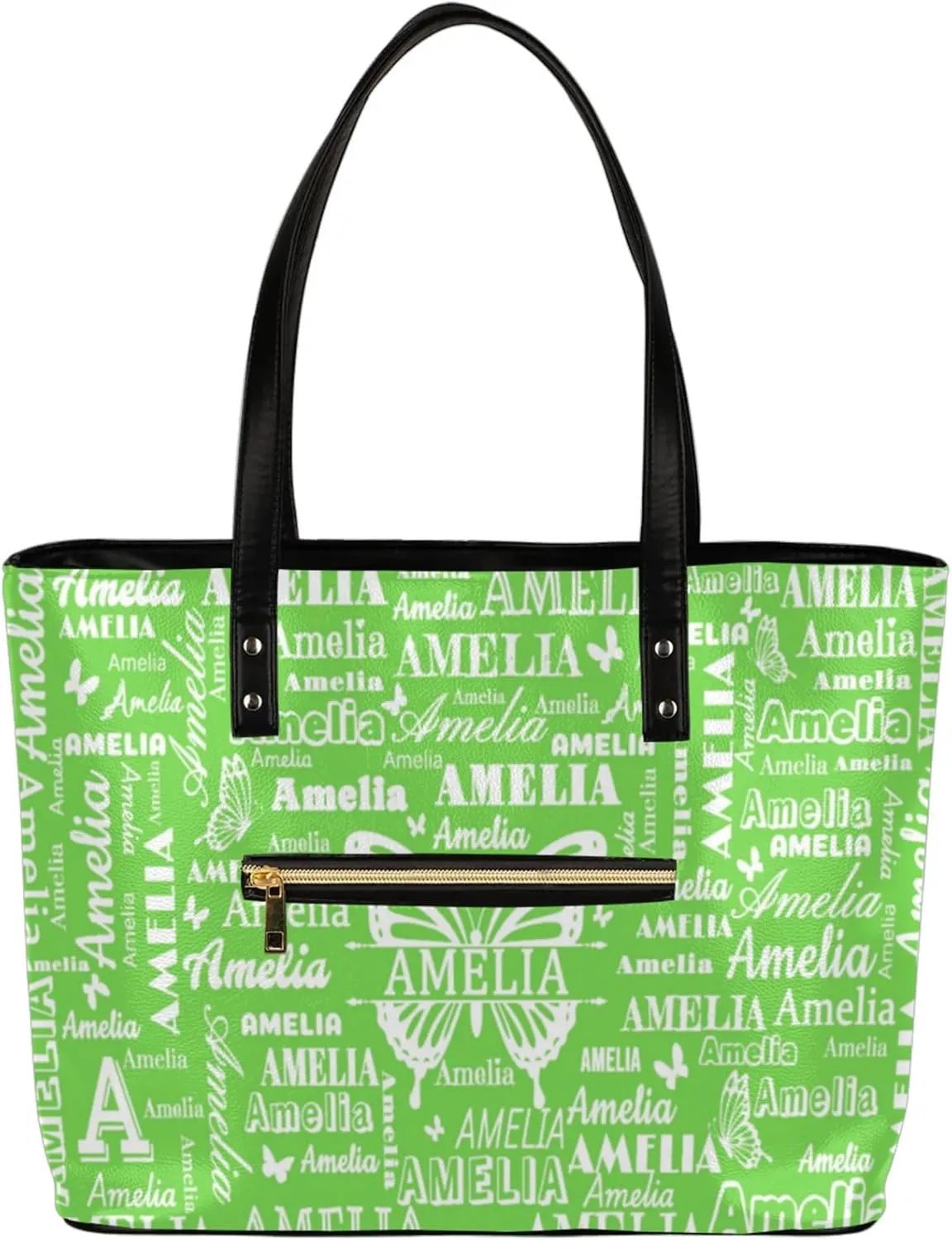 Custom Women Tote Bag with Zipper for Grils, Butterfly Design Personalized Shoulder Bag Casual Handbags