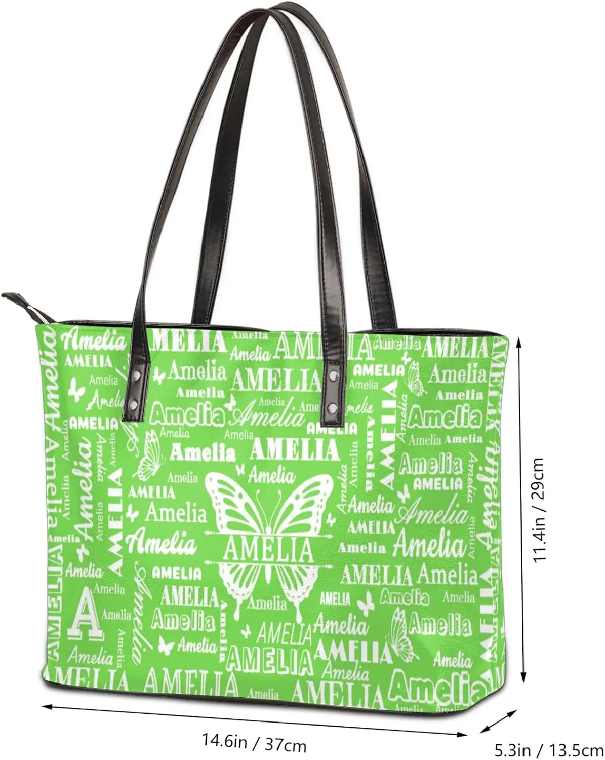 Custom Women Tote Bag with Zipper for Grils, Butterfly Design Personalized Shoulder Bag Casual Handbags