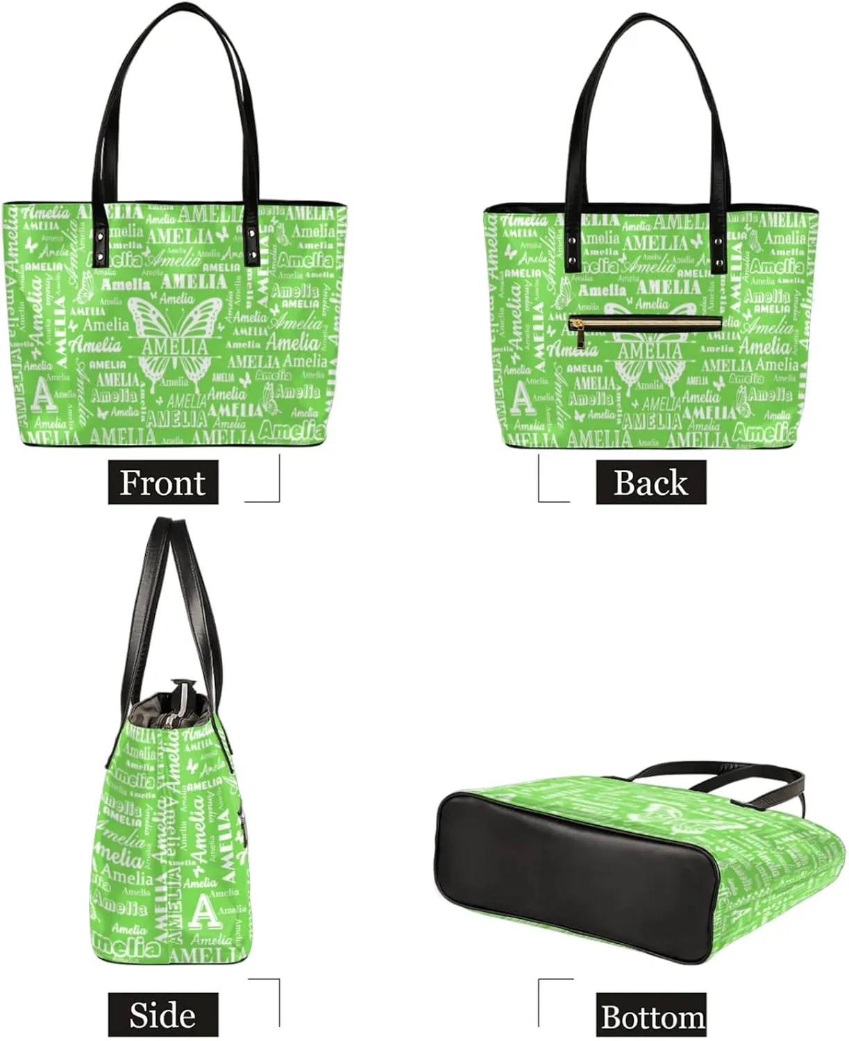 Custom Women Tote Bag with Zipper for Grils, Butterfly Design Personalized Shoulder Bag Casual Handbags