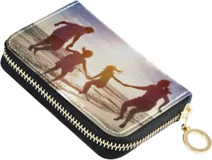 Custom Women's Credit Card Holder Wallet Add Your Photo Name Text Personalized RFID Blocking Zipper Pocket Leather Card Case Customized Happy Family Wallet