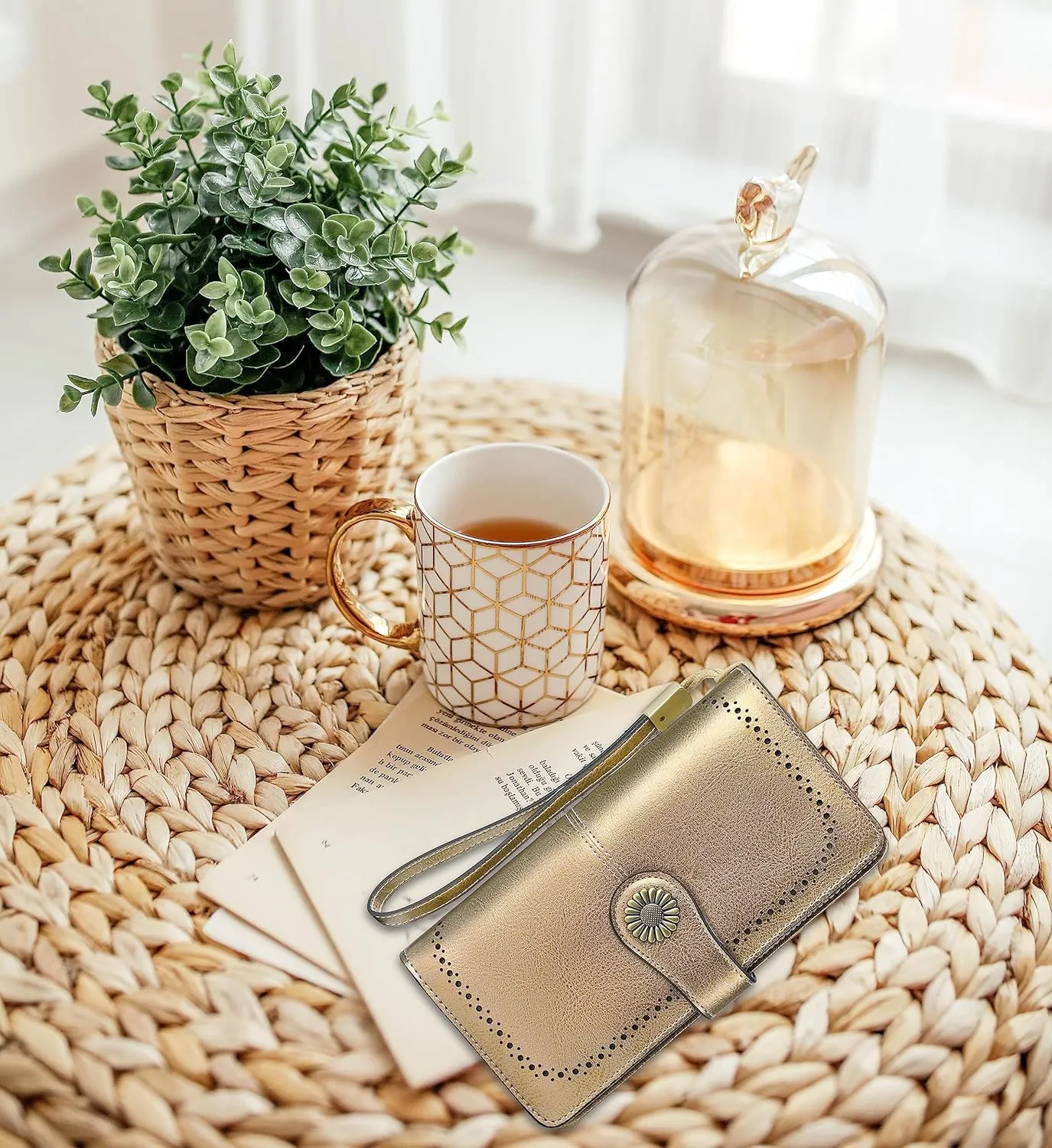 Custom Wristlet Wallet,Personalized Engraved Name Wallets with RFID Blocking Large Capacity Wristlet Clutch Purse Credit Card Holder for Women (Genuine Leather, Bronze)