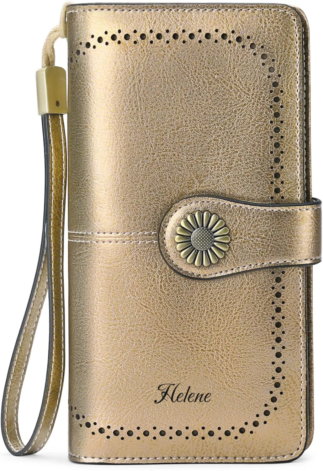 Custom Wristlet Wallet,Personalized Engraved Name Wallets with RFID Blocking Large Capacity Wristlet Clutch Purse Credit Card Holder for Women (Genuine Leather, Bronze)