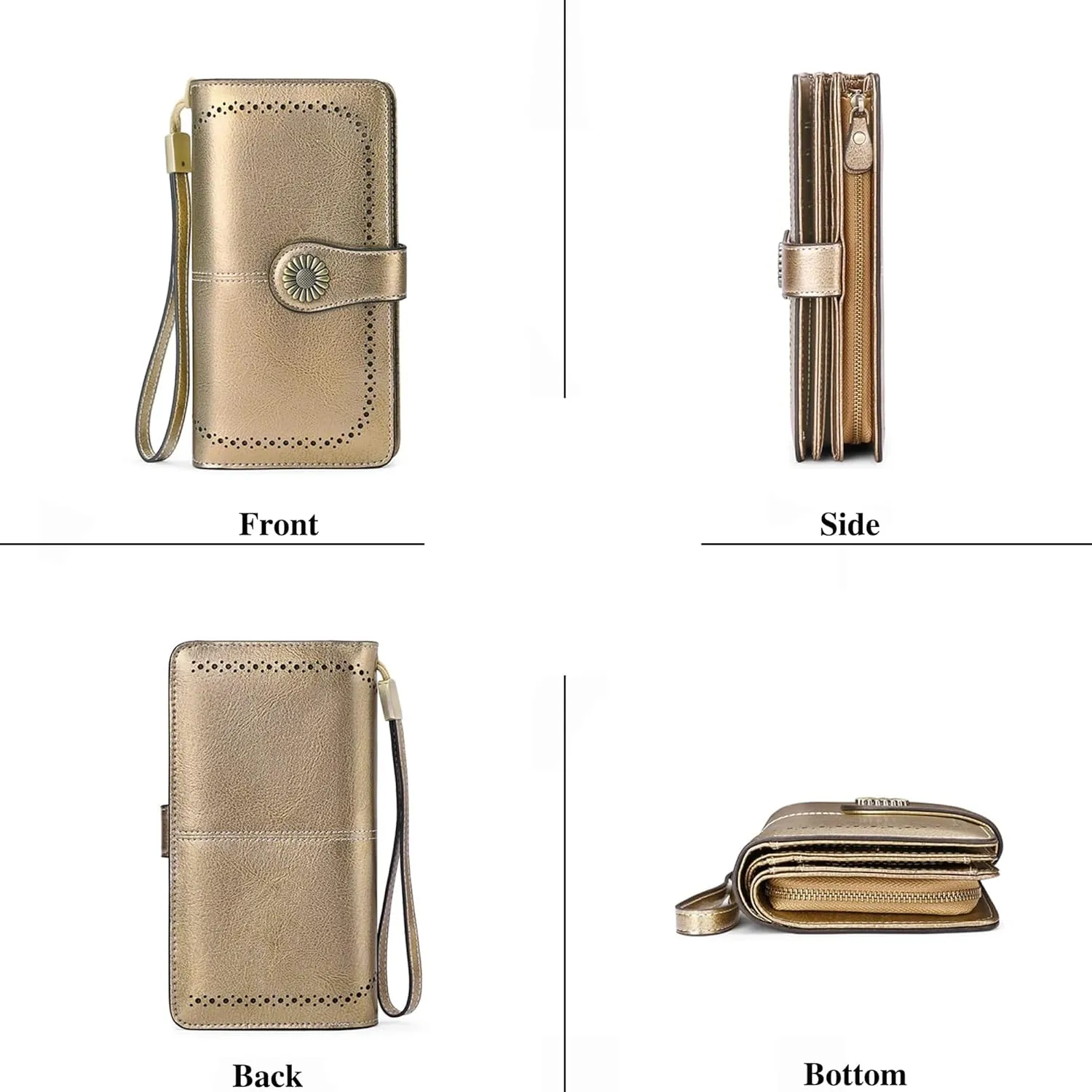 Custom Wristlet Wallet,Personalized Engraved Name Wallets with RFID Blocking Large Capacity Wristlet Clutch Purse Credit Card Holder for Women (Genuine Leather, Bronze)