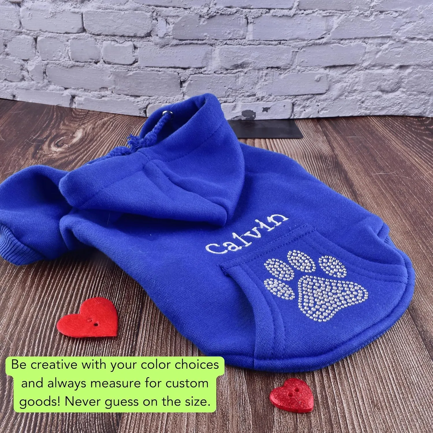 Customizable Dog Hoodie with Rhinestone Bling Sparkle Paw Print and Custom Embroidered Name Options, Cute Pet Clothes Made in America for Small Dogs (Medium, Blue)