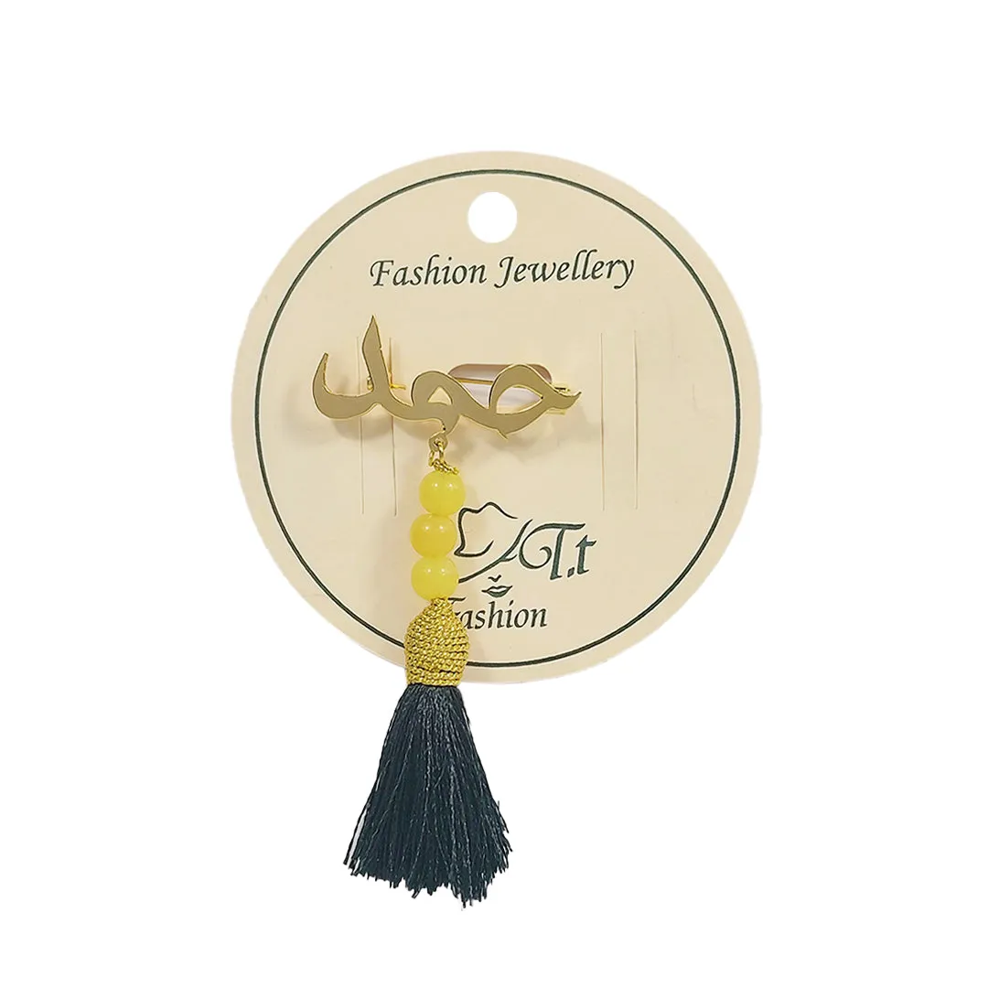 Customizable Golden And Yellow Beads Name Brooch For Boy And Men