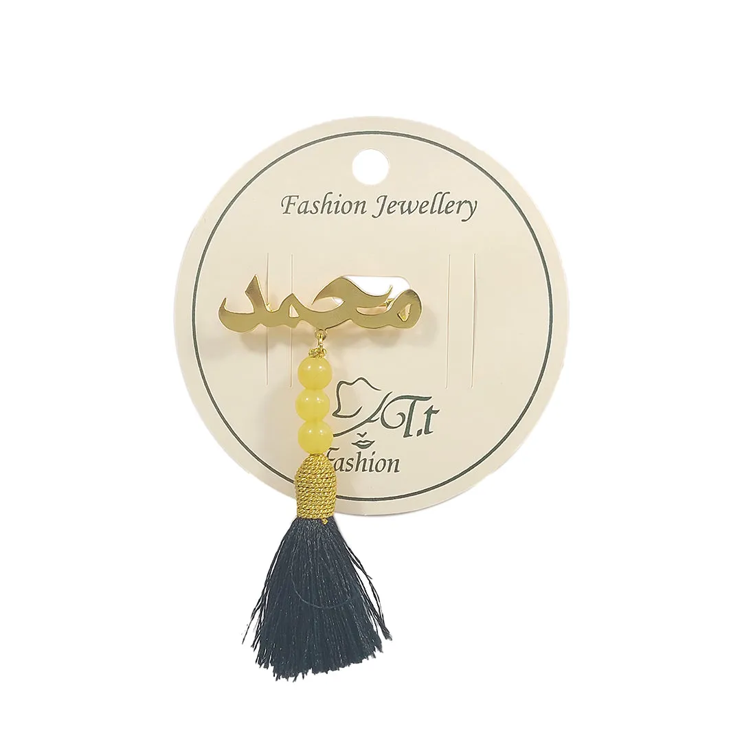 Customizable Golden And Yellow Beads Name Brooch For Boy And Men