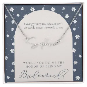 Customizable Name Necklace With Be My Bridesmaid Message Card