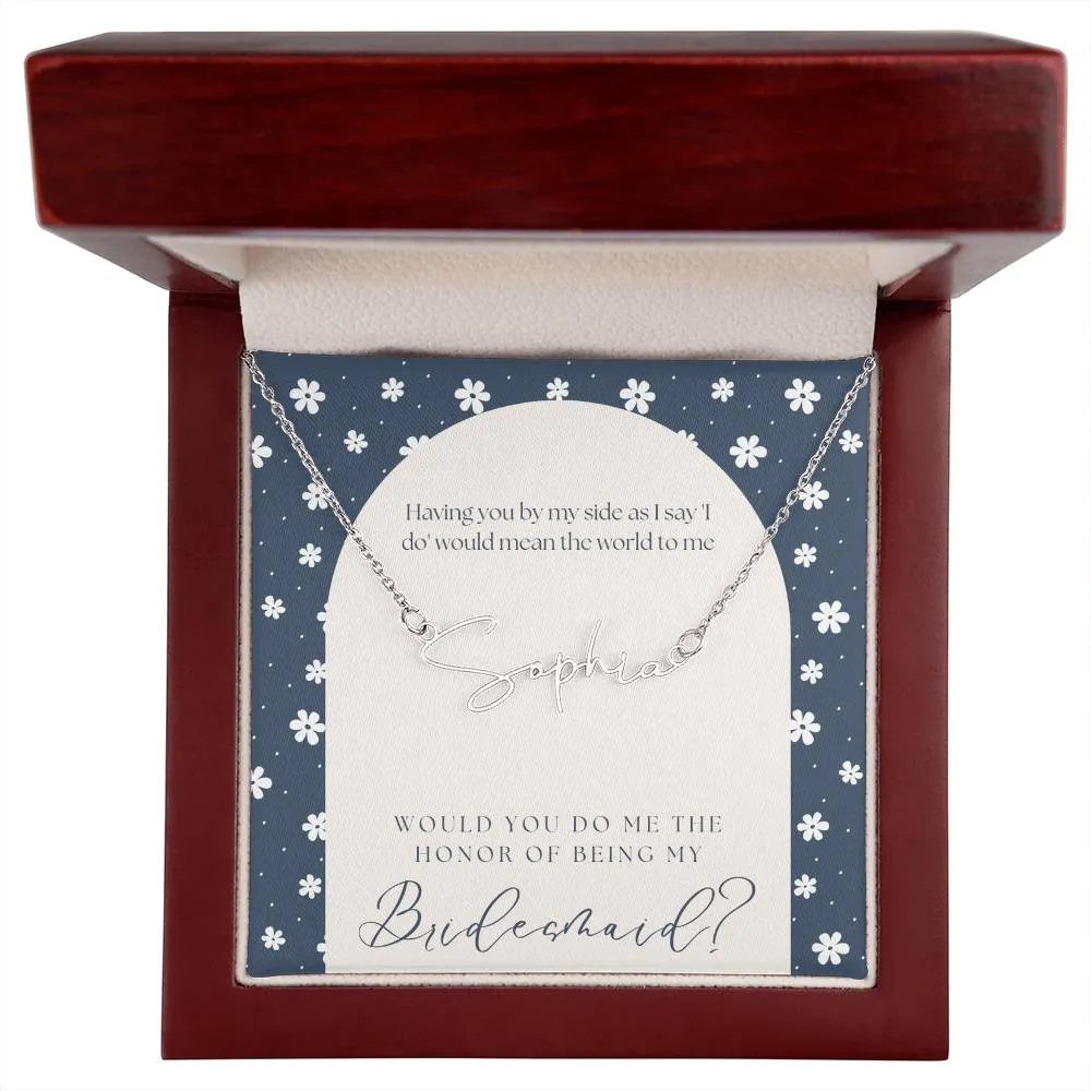 Customizable Name Necklace With Be My Bridesmaid Message Card