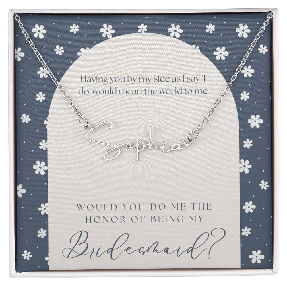 Customizable Name Necklace With Be My Bridesmaid Message Card