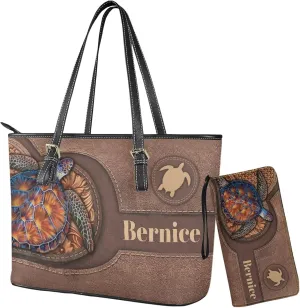 Customizable Name Women Tote Purse and Wallet 2PCS Custom Animals Tote Bag and Wallet for Christmas Gift for Women