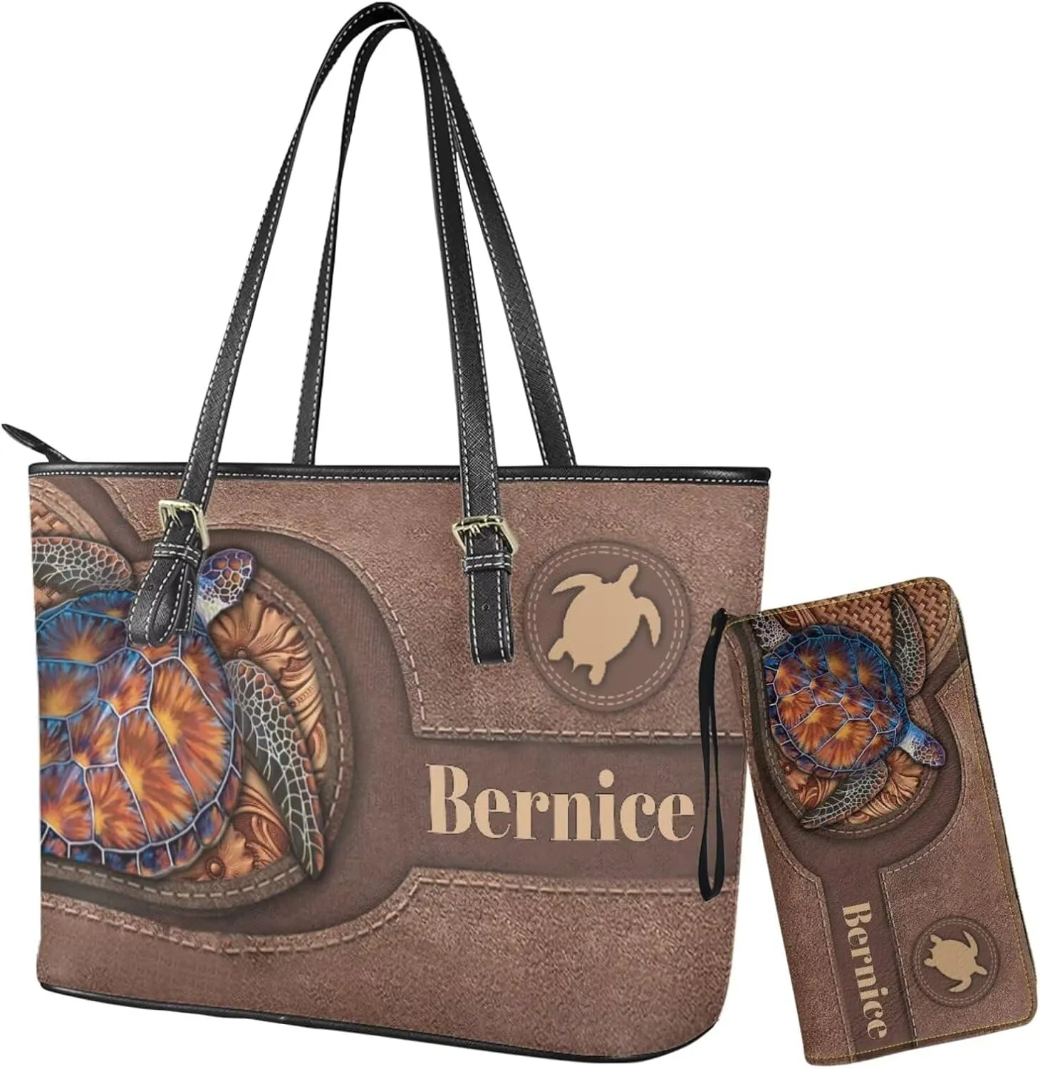 Customizable Name Women Tote Purse and Wallet 2PCS Custom Animals Tote Bag and Wallet for Christmas Gift for Women