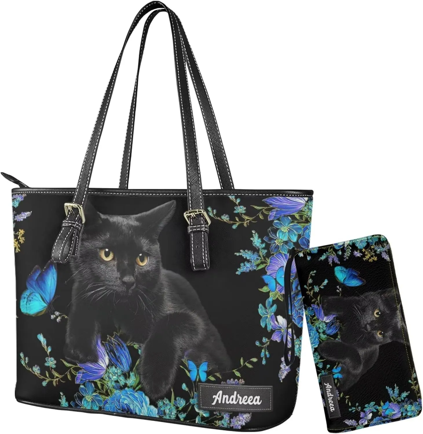 Customizable Name Women Tote Purse and Wallet 2PCS Custom Animals Tote Bag and Wallet for Christmas Gift for Women