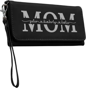 Customizable Wallet for Mom Personalized with her Kids Names - A Great Gift for New Mom's, Mother's Day and Holidays-Offered in Multiple Colors (Black with Silver)