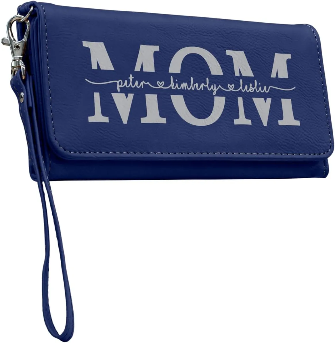 Customizable Wallet for Mom Personalized with her Kids Names - A Great Gift for New Mom's, Mother's Day and Holidays-Offered in Multiple Colors (Blue)