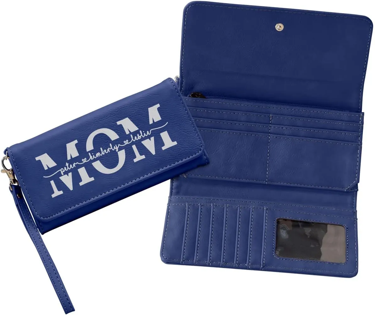 Customizable Wallet for Mom Personalized with her Kids Names - A Great Gift for New Mom's, Mother's Day and Holidays-Offered in Multiple Colors (Blue)