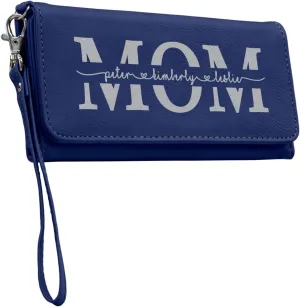 Customizable Wallet for Mom Personalized with her Kids Names - A Great Gift for New Mom's, Mother's Day and Holidays-Offered in Multiple Colors (Blue)