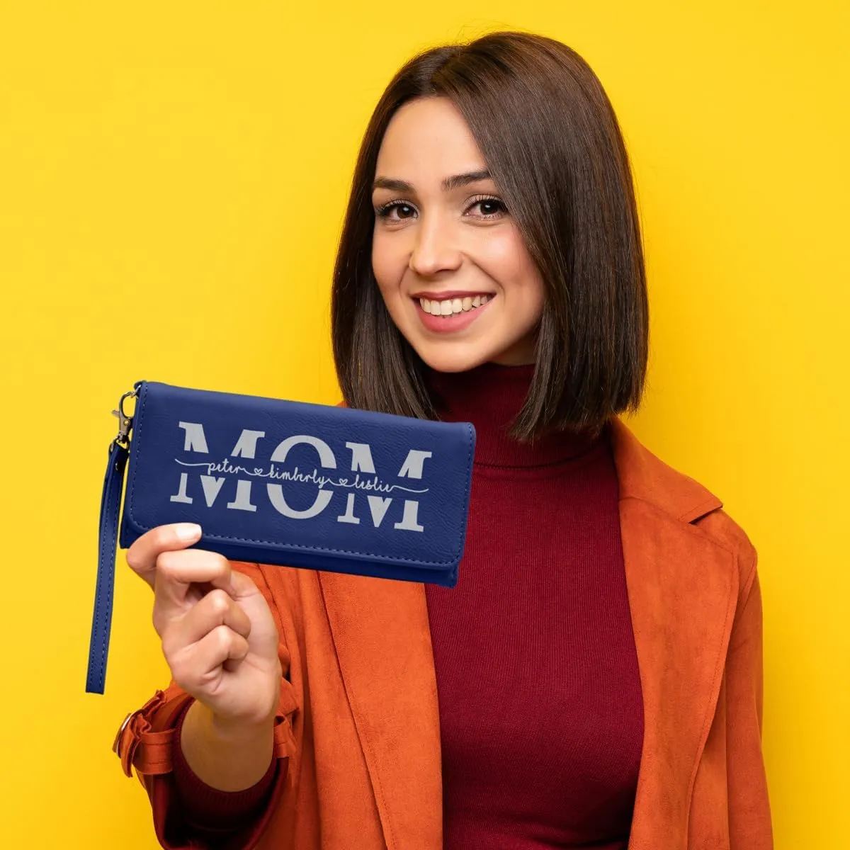 Customizable Wallet for Mom Personalized with her Kids Names - A Great Gift for New Mom's, Mother's Day and Holidays-Offered in Multiple Colors (Blue)