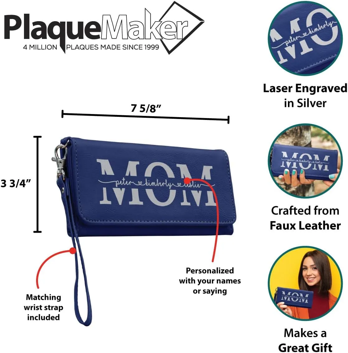 Customizable Wallet for Mom Personalized with her Kids Names - A Great Gift for New Mom's, Mother's Day and Holidays-Offered in Multiple Colors (Blue)