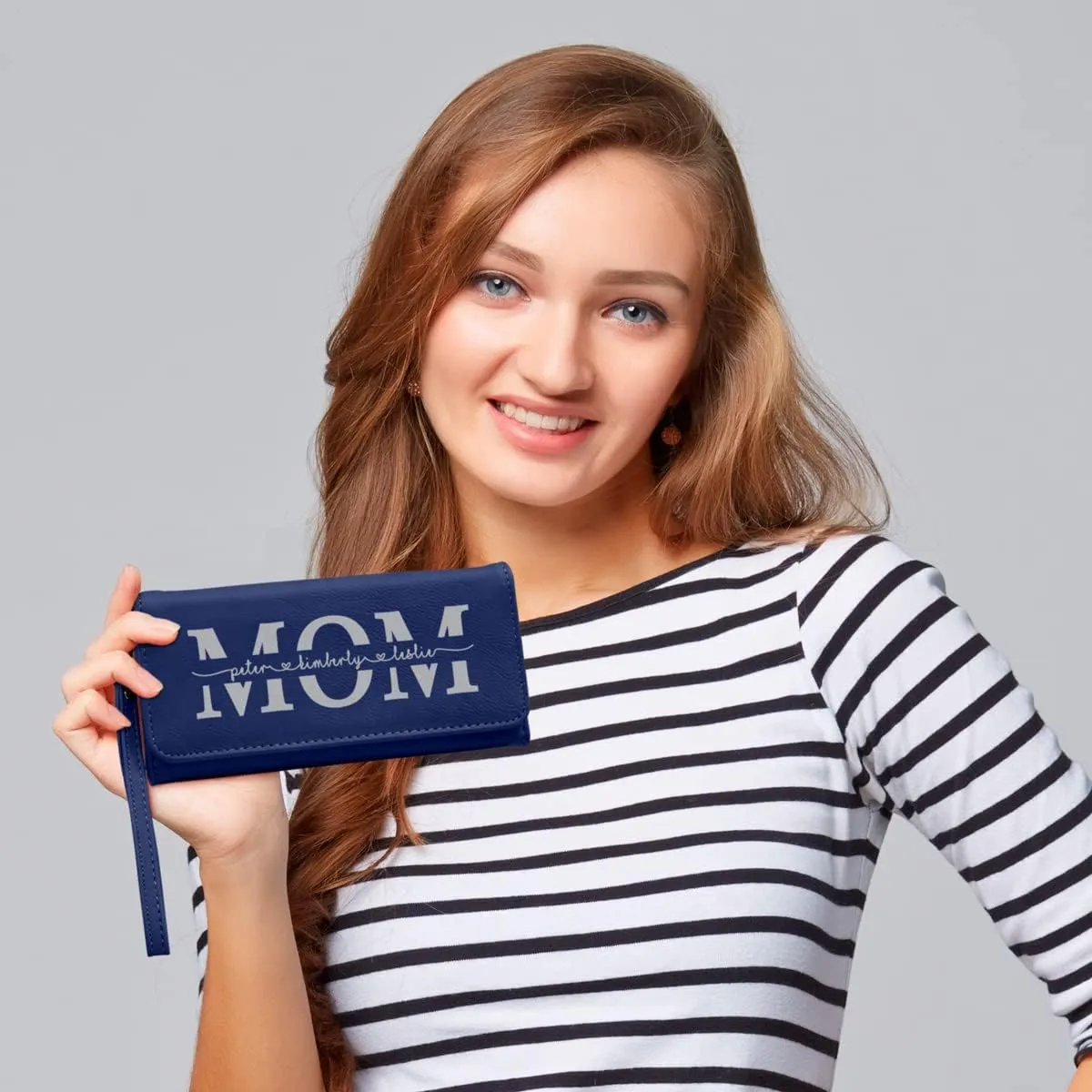 Customizable Wallet for Mom Personalized with her Kids Names - A Great Gift for New Mom's, Mother's Day and Holidays-Offered in Multiple Colors (Blue)