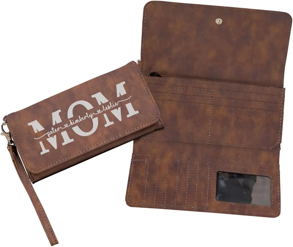 Customizable Wallet for Mom Personalized with her Kids Names - A Great Gift for New Mom's, Mother's Day and Holidays-Offered in Multiple Colors (Brown with Silver)