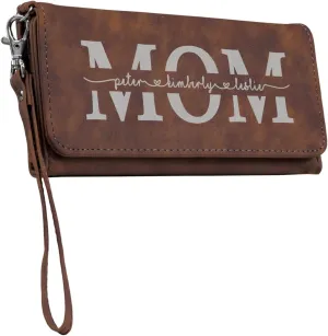 Customizable Wallet for Mom Personalized with her Kids Names - A Great Gift for New Mom's, Mother's Day and Holidays-Offered in Multiple Colors (Brown with Silver)