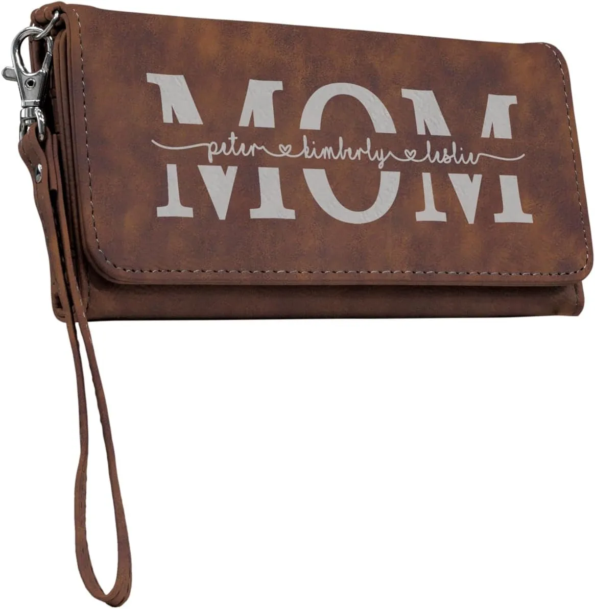 Customizable Wallet for Mom Personalized with her Kids Names - A Great Gift for New Mom's, Mother's Day and Holidays-Offered in Multiple Colors (Brown with Silver)