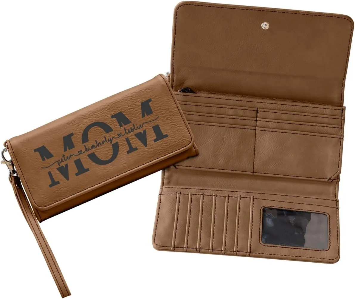 Customizable Wallet for Mom Personalized with her Kids Names - A Great Gift for New Mom's, Mother's Day and Holidays-Offered in Multiple Colors (Dark Brown)