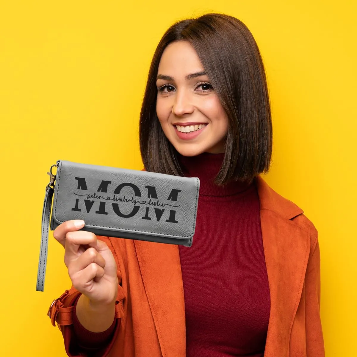 Customizable Wallet for Mom Personalized with her Kids Names - A Great Gift for New Mom's, Mother's Day and Holidays-Offered in Multiple Colors (Gray)