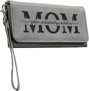 Customizable Wallet for Mom Personalized with her Kids Names - A Great Gift for New Mom's, Mother's Day and Holidays-Offered in Multiple Colors (Gray)
