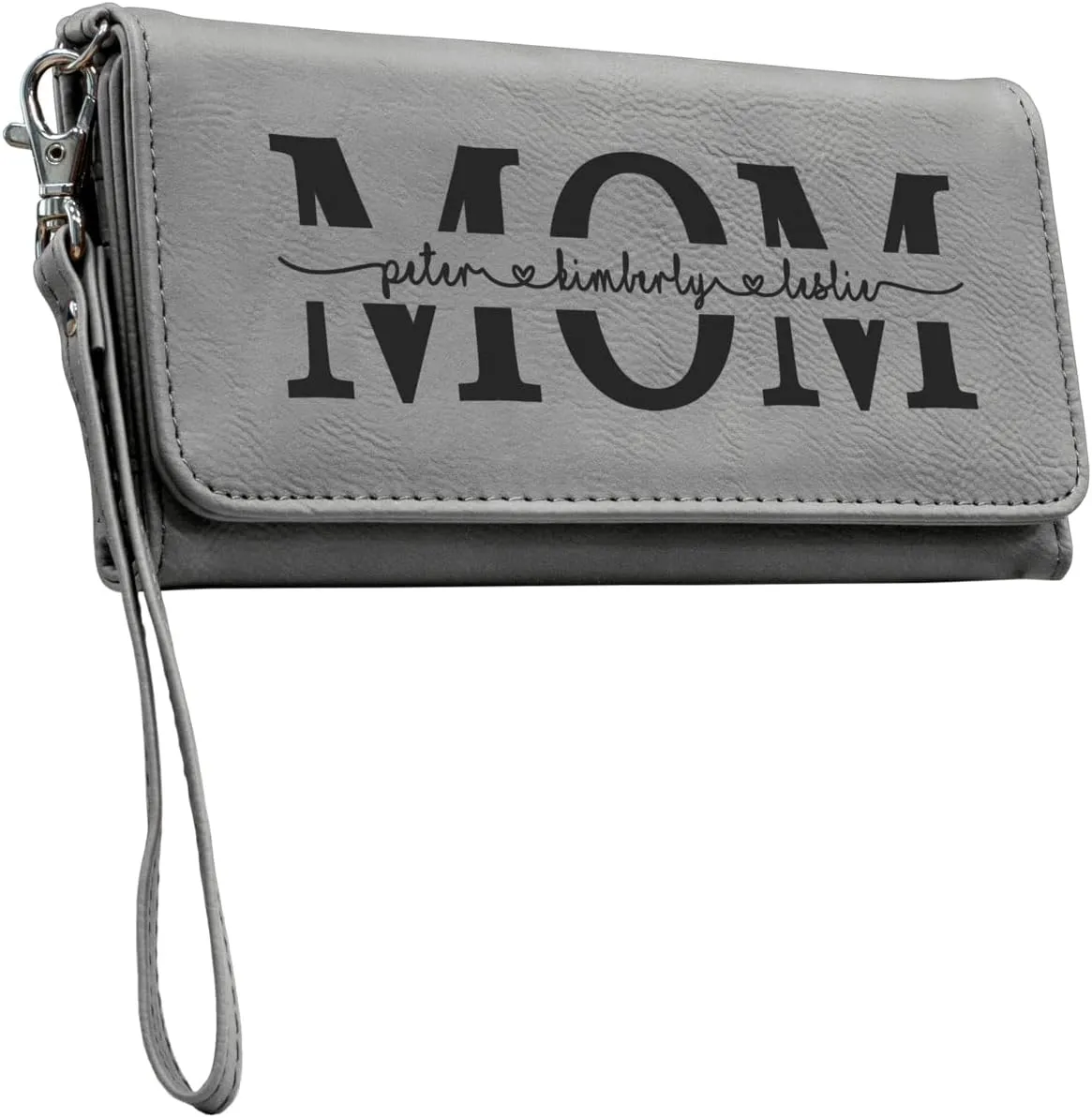 Customizable Wallet for Mom Personalized with her Kids Names - A Great Gift for New Mom's, Mother's Day and Holidays-Offered in Multiple Colors (Gray)