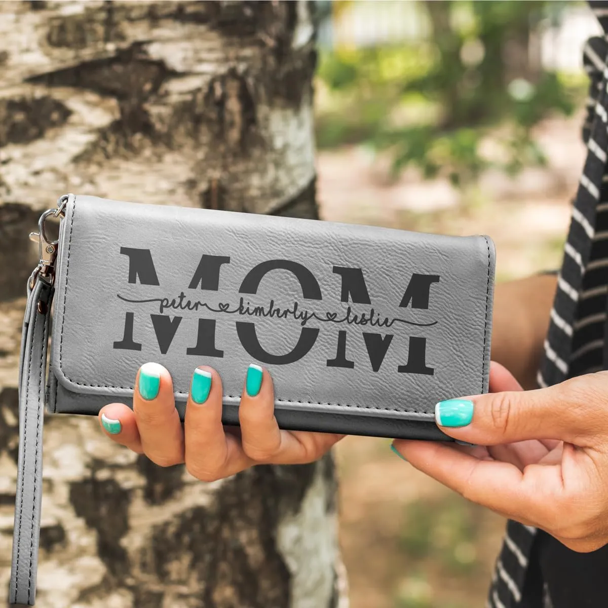 Customizable Wallet for Mom Personalized with her Kids Names - A Great Gift for New Mom's, Mother's Day and Holidays-Offered in Multiple Colors (Gray)