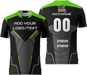 Customize Your Black Jersey with Name and Number Mens Team Uniforms Shirt for Esport Game Soccer Volleyball