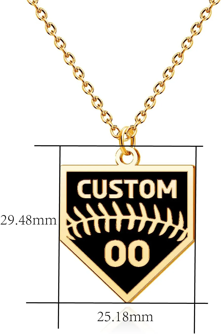 Customized Baseball Necklace Personalized Softball Necklace with Name & Number – Custom Home Plate Charm