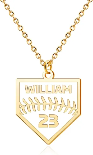 Customized Baseball Necklace Personalized Softball Necklace with Name & Number – Custom Home Plate Charm