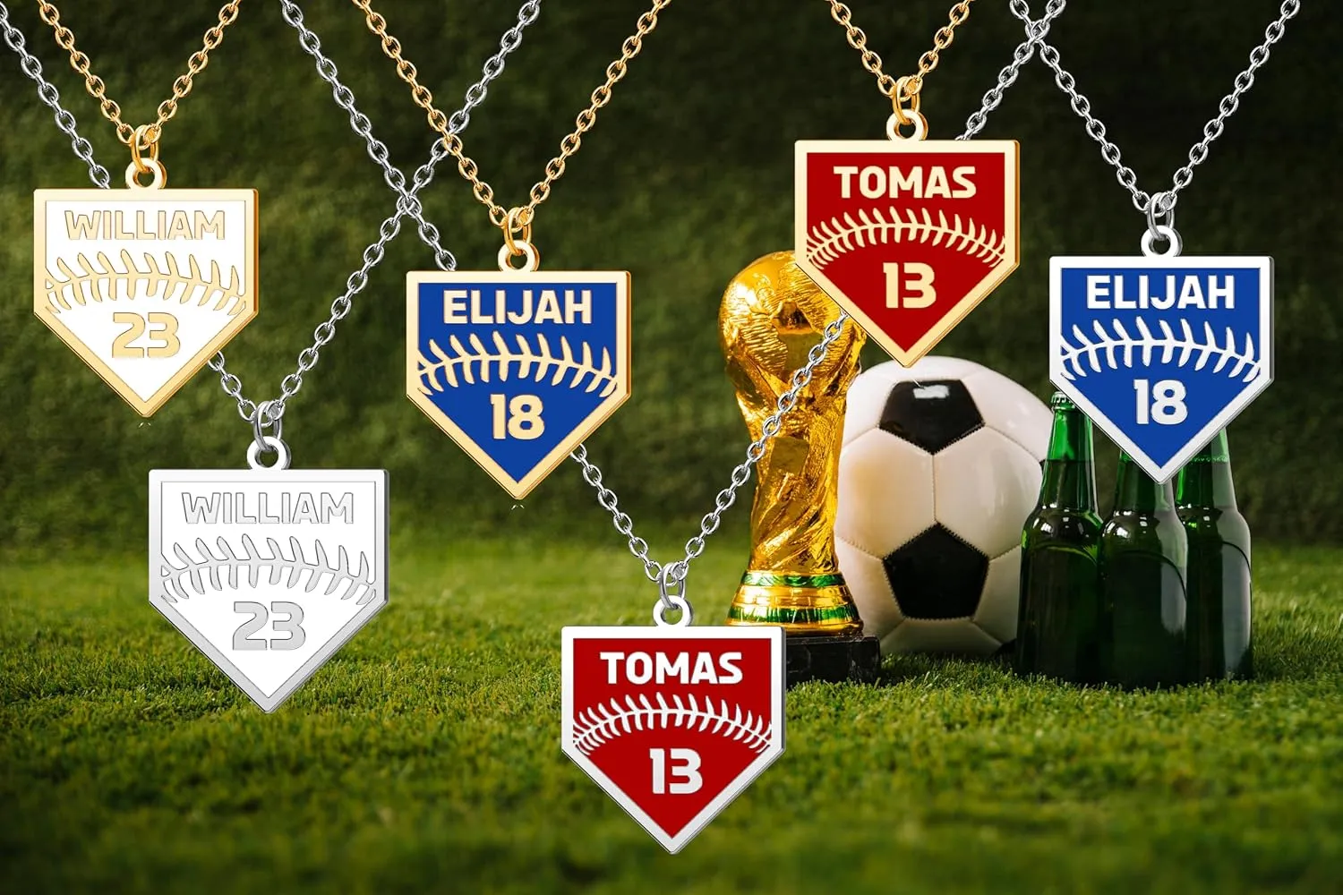 Customized Baseball Necklace Personalized Softball Necklace with Name & Number – Custom Home Plate Charm