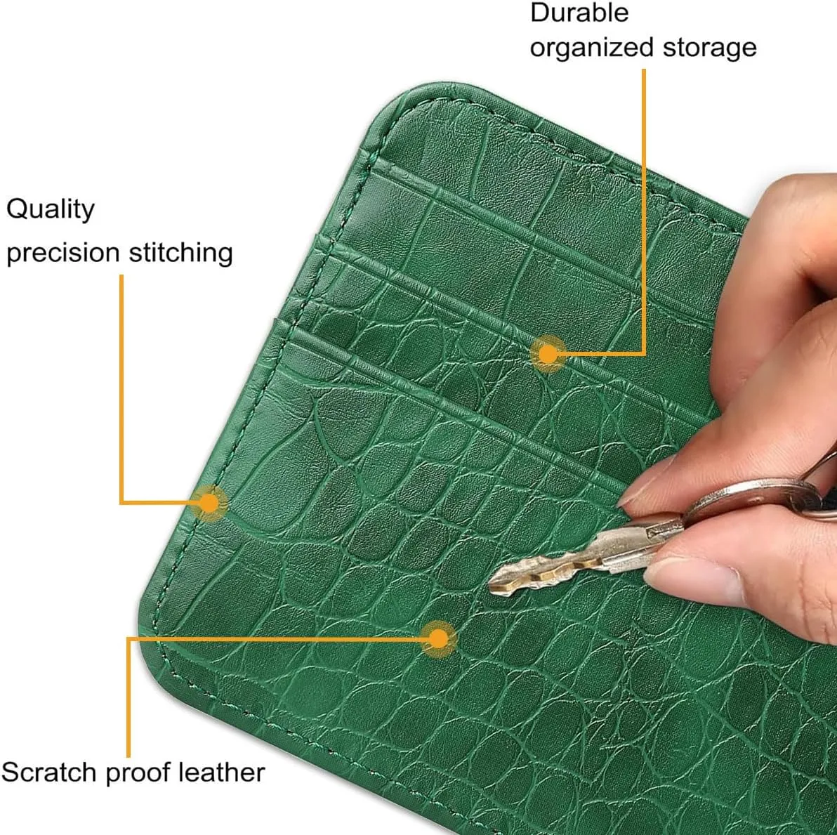 Customized Name Credit Card Holder for Women Men, Add Your Own Personalized Monogram Letters, Minimalist Slim Thin Small Front Pocket Wallet, Crocodile Pattern PU Leather Card Case, Gift Idea, Green