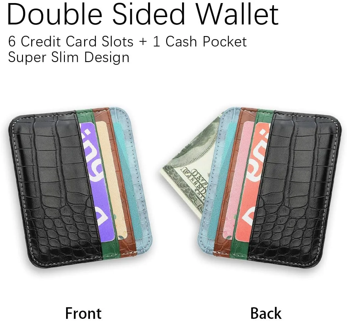 Customized Name Credit Card Holder for Women Men, Add Your Own Personalized Monogram Letters, Minimalist Slim Thin Small Front Pocket Wallet, Crocodile Pattern PU Leather Card Case, Gift Idea, Green