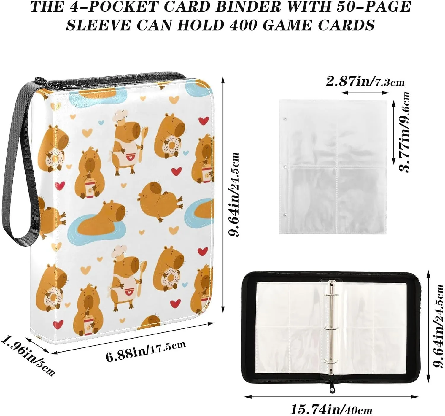 Cute Animal Capybaras Card Holder Binder, 4 Card Binder with Sleeves Card Collectors Album