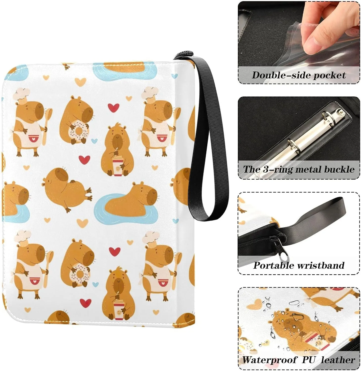 Cute Animal Capybaras Card Holder Binder, 4 Card Binder with Sleeves Card Collectors Album