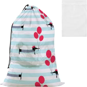 Cute Cartoon Parisian Dachshund Laundry Bags, Drawstring Closure Dirty Clothes Bag Organizer, Heavy Duty Large Laundry Bag Storage, Rip-Stop Bags for Camp Travel, Machine Washable 24 x 35.8 Inch