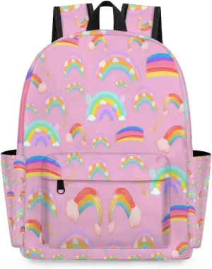 Cute Cartoon Rainbow Backpack for Girls Kids, Pink Bookbag for Children School Travel Picnic 15in