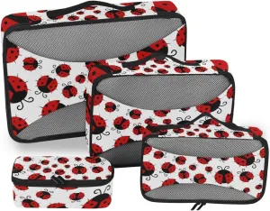 Cute Ladybugs Print Packing Cubes 4 Set Luggage Packing Travel Organizers Mesh Storage Bag for Suitcase