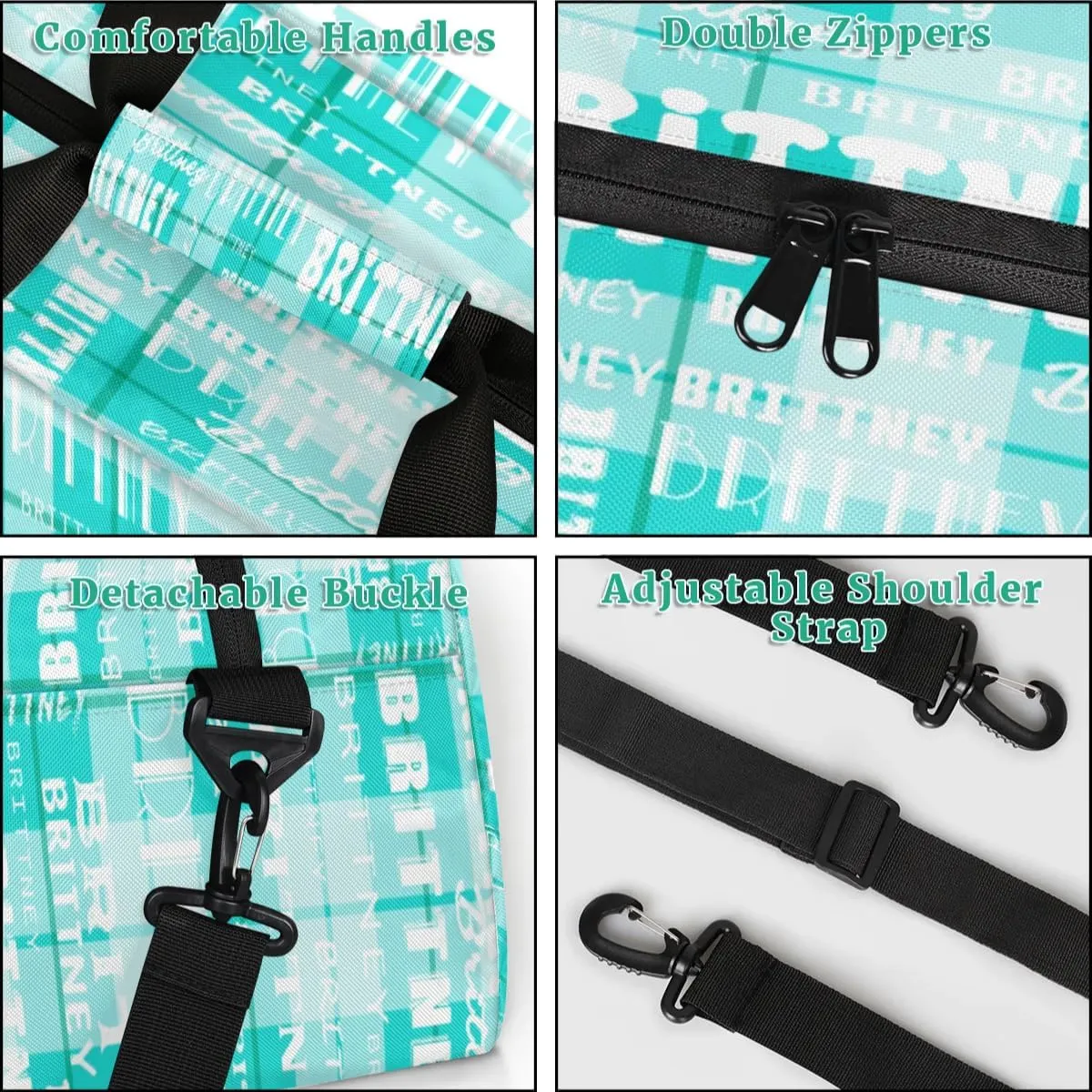 Cyan Plaid Personalized Duffle Bag for Kids Custom Dance Ballet Bag with Name Lightweight Travel Weekender Overnight Bags Sport Gym Duffel Bag Workout Carry On Tote for Girls Boys