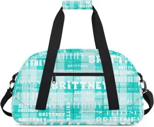 Cyan Plaid Personalized Duffle Bag for Kids Custom Dance Ballet Bag with Name Lightweight Travel Weekender Overnight Bags Sport Gym Duffel Bag Workout Carry On Tote for Girls Boys